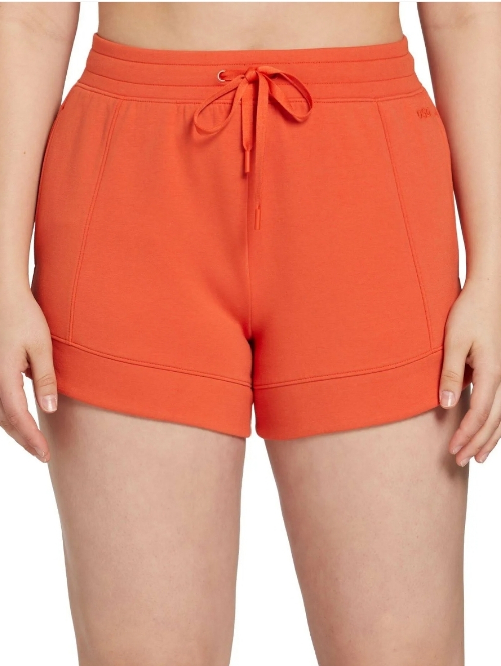 DSG Coral Orange Athletic Sport Washed Fleece 4" Midrise Drawstring Shorts S